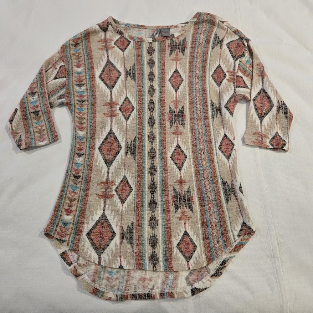 New Directions Weekend 3/4 Sleeve Southwest Aztec Vibe Women's Top Size Small